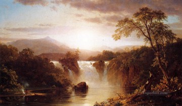 Frederic Edwin Church Painting - Landscape with Waterfall scenery Hudson River Frederic Edwin Church